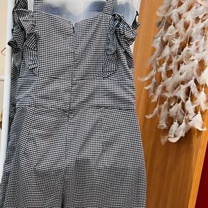 Checked Print Jumpsuit Grey Color Casual Wear