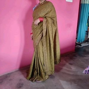 💚Heavy Work Green Saree For Women💚