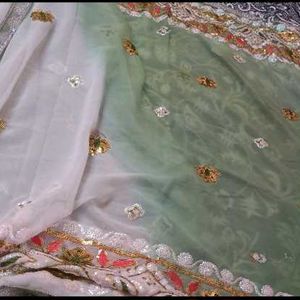 Pista Green Suit With Double Shades Dupatta