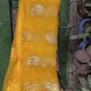 Vibrant Yellow Dupatta With Golden Embroidery