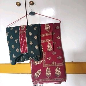 Dark Green & Maroon Kurta Set