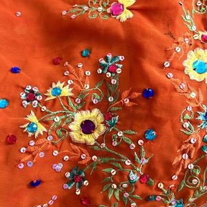 Orange Colour Handwork Saree