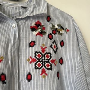 Striped Shirt With Embroidery