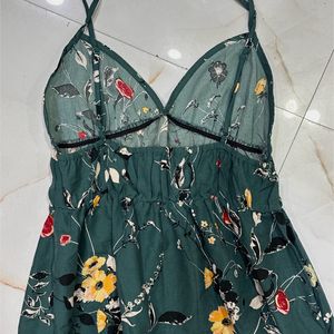 Teal Green Floral Strappy Dress