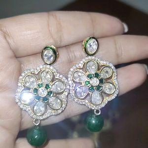 Polki Rhinestone Meenakari Pearl Earrings Danglers