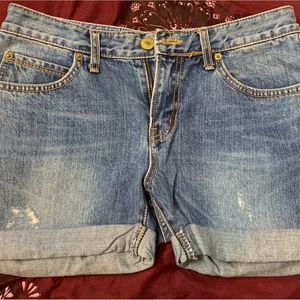 Ripped Denim Straight Leg Shorts