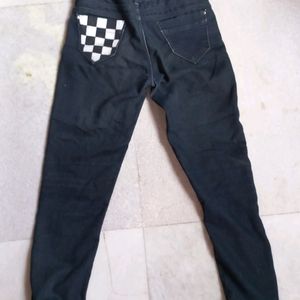 Checkered Print Slim Fit Jeans