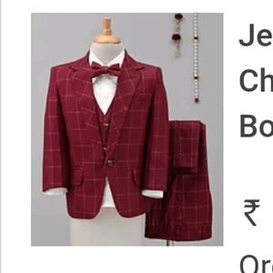 4 Piece Checkered Party Suit With Bow Maroon