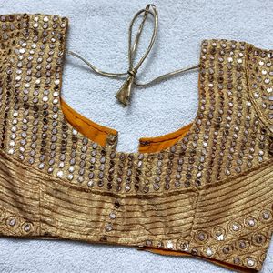 A Gold Colour Mirror Work Blouse 🥰