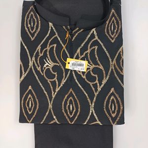 Silk Kurta Chudidar Set (Black Pattern)