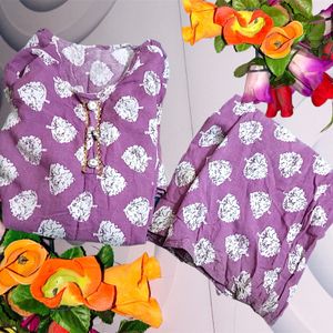 Lavender Floral Print Kurta Pant Set