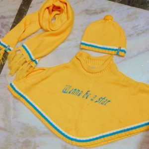 Yellow Winter Shrug Cap Muffler Set For Baby Girl