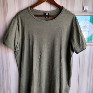 H&M Olive Cotton Scoop Neck T-Shirt