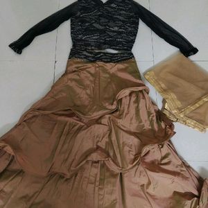 Partywear Crop Top With Skirt