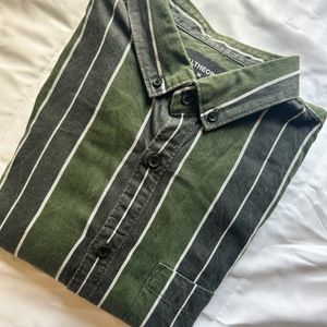 Green Striped Slim Fit Shirt - Size M