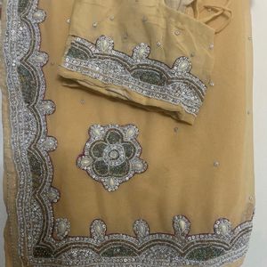 Wedding Wear Saree With Hand Work