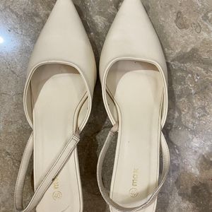 Beige Kitten Heels  Mules With Slingbag