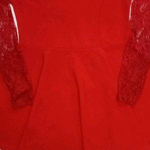 Hot Red Frock Top For Women