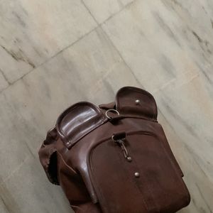 Brown leather backpack