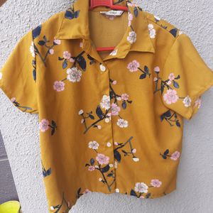 Mustard Yellow Floral Crop Shirt Top
