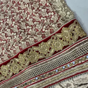 beautiful heavy saree in two colours red & cream