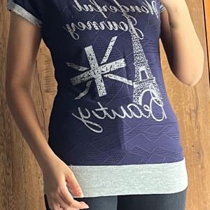 Navy Blue & Gray Top