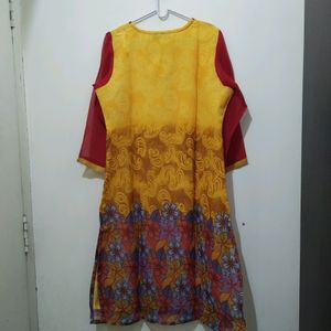 Jainish Floral Mango Print Yellow Red Kurta