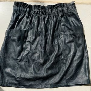 Leather/polyster Short Black Skirt