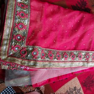 Pink Embroidered Net Saree