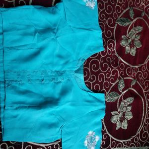 Georgette cyan clr saree 🥻  with blouse