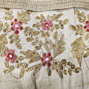 Off White Silk Lehenga With Pink Bandhani Dupatat