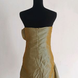 Gold Crepe Mini Sleeveless Large Rose Tube Dress