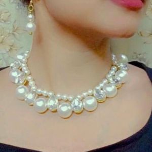 Pearl With Stone Choker Necklace Set