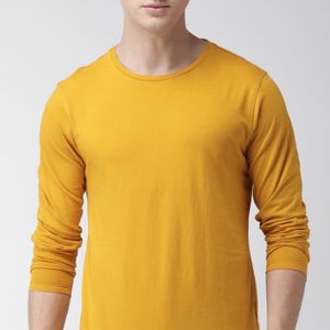 Men mustard yellow round neck tshirt