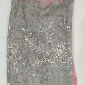 light pink and gray mixcolpur saree