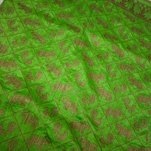 Green Cotton Blend Saree