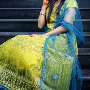 Mehndi Color - Fully Stitched Net Lehnga