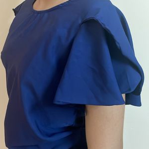 Blue Ruffled Sleeve Top