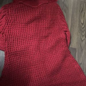 Red Long Woollen Cardigan