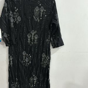 Casual Printed Black Kurta by Rangmanch