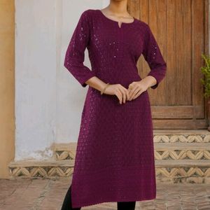 💜 Embroidered Burgundy Kurta