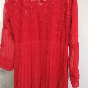 Red Chikankari Georgette Anarkali Kurta With Inner