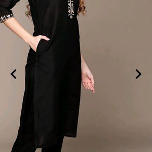 Women Black Ethnic Motifs Embroidery Kurta SET