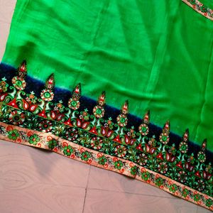 Green N Blue Colour Silk Saree 3d Embroidery