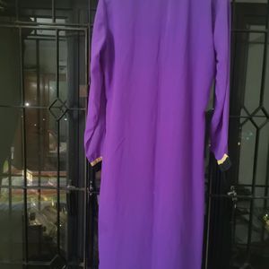 Purple Chinese Collar Kurti With Embroidery