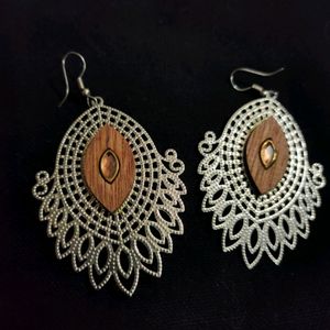 Wooden Silver Earrings (Artificial)