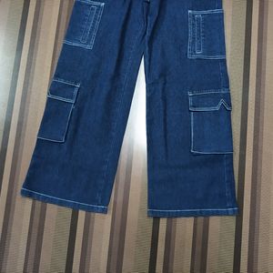 W-46 Size-28 Cargo Straight Women Denim Jeans