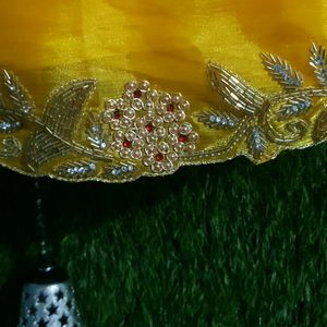 Beautiful hand work yellow saree