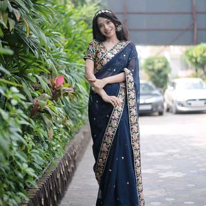 Embroidered Beautiful Saree With Stitched Blouse