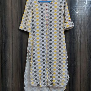 Geometric Print Round-Neck Straight Kurta